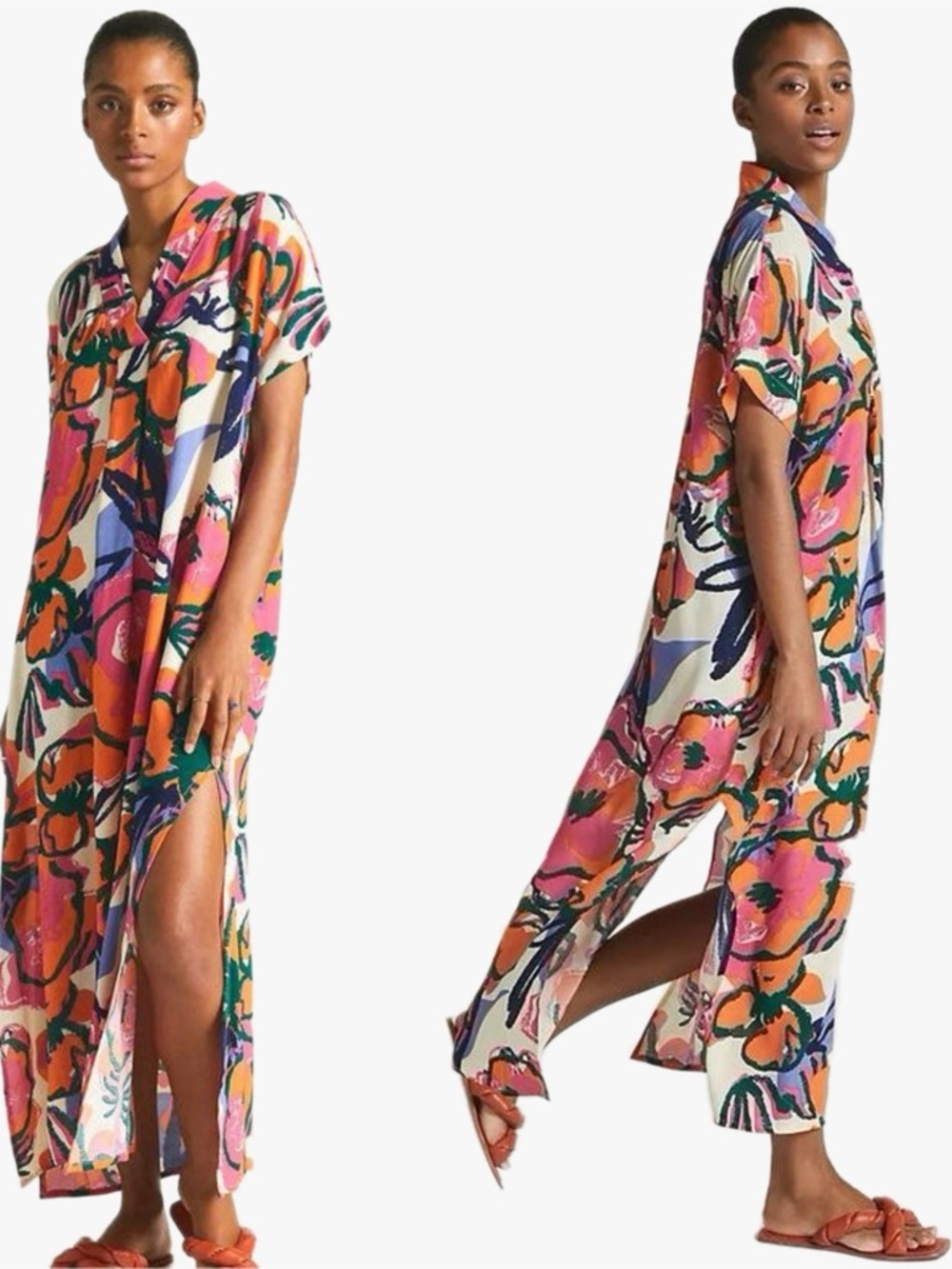 Anthropologie Bel Kazan Allegra Caftan Zinnia Floral Dress Women’s Size XS/S